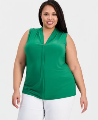 Kasper - Plus Size Pleat-Neck Sleeveless Top