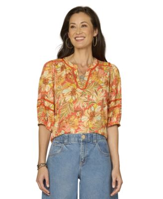 Democracy - Petite Smock Mandarin Collar Neck Top