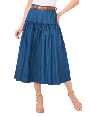 CeCe - Women's Belted Denim Midi Skirt