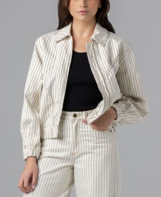 BLANK NYC - Women's Rail Road Stripe Collared Bomber Jacket