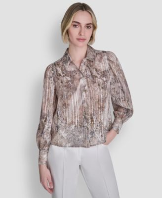 DKNY - Petite Printed Long-Sleeve Blouse