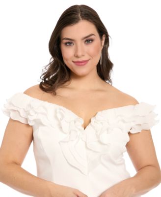 Muse - Plus Size Ruffle Organza Off-The-Shoulder Top