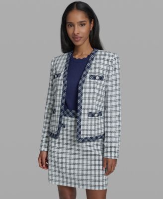 KARL LAGERFELD PARIS - Women's Open Front Checkered Jacket