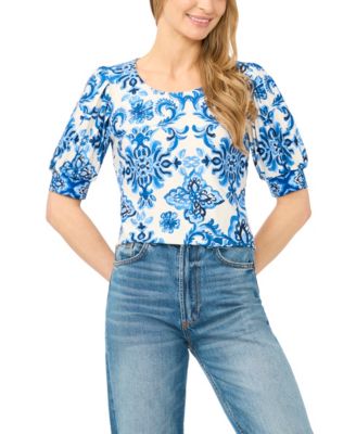 CeCe - Women's Printed Crewneck Short-Sleeve Top