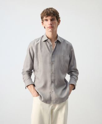 MANGO - Men's Regular Fit Striped Lyocell Shirt