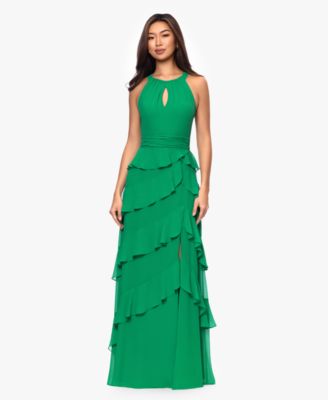XSCAPE - Women's Halter Tiered Ruffle Gown