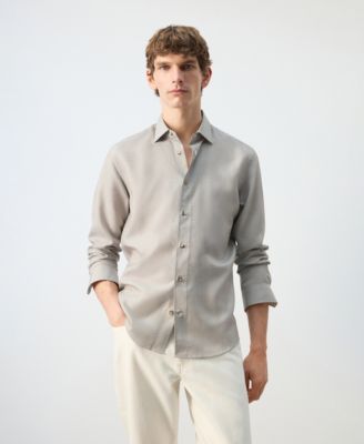 MANGO - Men's Lyocell Striped Regular-Fit Shirt