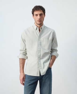 MANGO - Men's Cotton Regular-Fit Striped Shirt