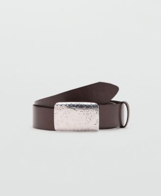 MANGO - Women's Engraved Buckle Leather Belt