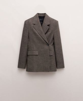 MANGO - Women's Herringbone Double-Breasted Suit Blazer