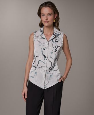 Donna Karan New York - Petite Printed Collared Blouse