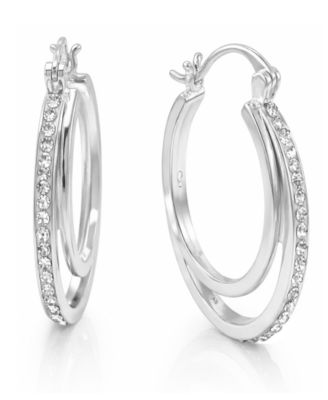 And Now This - Crystal Double Hoop Earrings in Fine Silver-Plate, 1.2"
