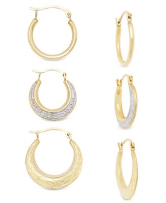 Macy's - 3-Pc Set Small Hoop Earrings in 10k Gold