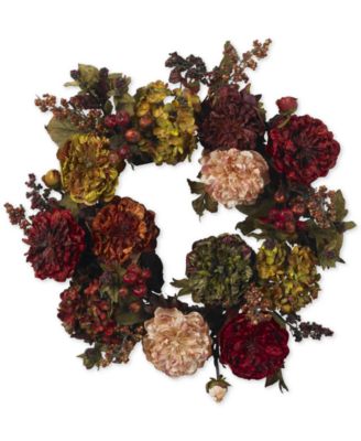 Nearly Natural - 22" Autumn Hydrangea & Peony Wreath