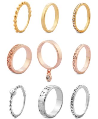 GUESS - Tri-Tone 9-Pc. Set Crystal Stacker Rings