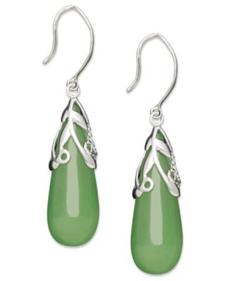 Macy's - Dyed Jade Leaf Top Teardrop Earrings in Sterling Silver