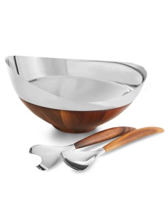 Nambe Pulse 3 Piece Stainless 12" Salad Bowl with Servers image