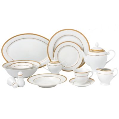 Lorren Home Trends - 57 Piece Gold Border Porcelain Dinnerware Set-Service for 8-Josephine