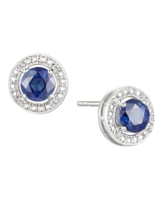 Macy's - Sapphire (5/8 ct. t.w.) & Diamond Accent Stud Earrings in Sterling Silver