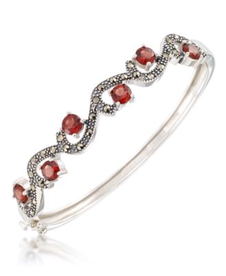 Macy's - Marcasite and Garnet (5 ct. t.w.)  Bangle in Sterling Silver