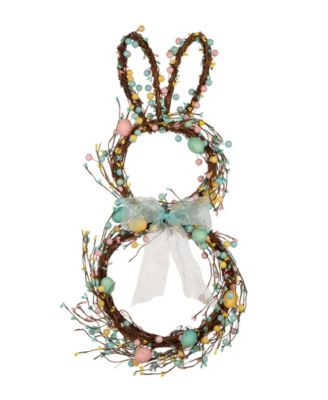 Easter Bunny Shaped Wreath with Eggs Satin Ribbon Bow image