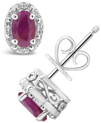 Macy's - Ruby (1-1/5 ct. t.w.) and Diamond Accent Stud Earrings in Sterling Silver