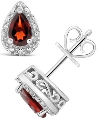 Macy's - Gemstone and Diamond Accent Stud Earrings in Sterling Silver
