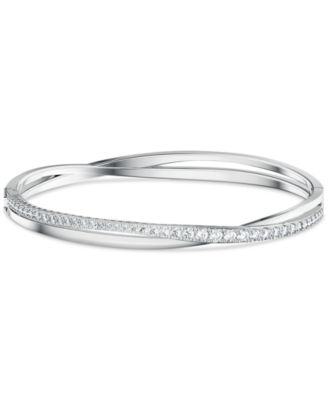 Swarovski - Silver-Tone Pav&eacute; Twisted Double-Row Bangle Bracelet