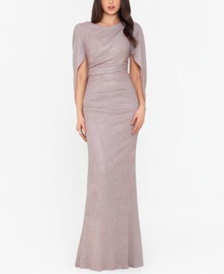Betsy & Adam - Glitter Drape-Back Cape Gown