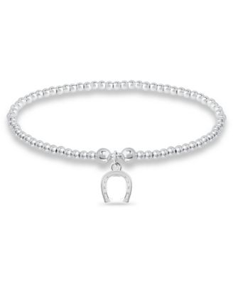 Bead Horse Shoe Charm Bracelet in Silver Plate image