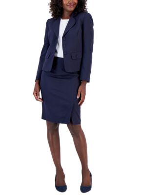Le Suit - Women's Check Three-Button Jacket & Skirt Suit