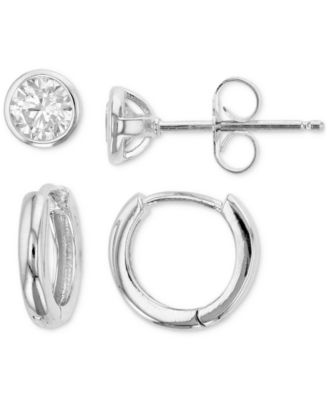 Macy's - 2-Pc. Set Cubic Zirconia Stud & Polished Small Hoop Earrings