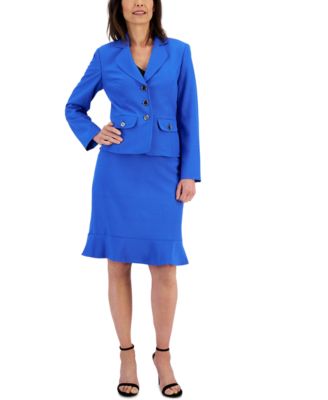 Le Suit - Three-Button Jacket & Flounce-Hem Skirt, Regular & Petite