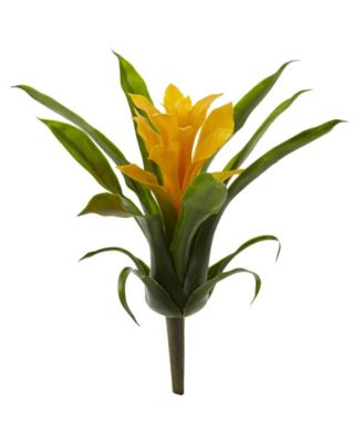 Nearly Natural - 6-Pc. 11" Yellow Bromeliad Artificial Flower Stem Set