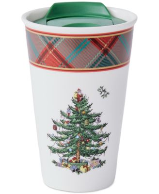Christmas Tree Tartan Travel Mug with Lid image