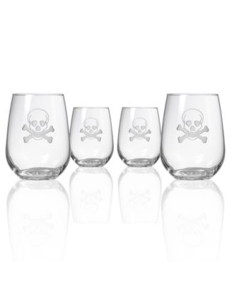 Skull and Crossbones Stemless Wine Tumbler 17oz - Set of 4 Glasses image