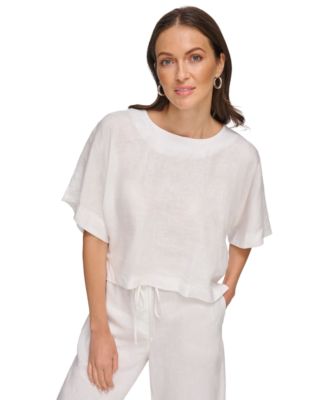 DKNY - Linen Drop Shoulder Short Sleeve Top