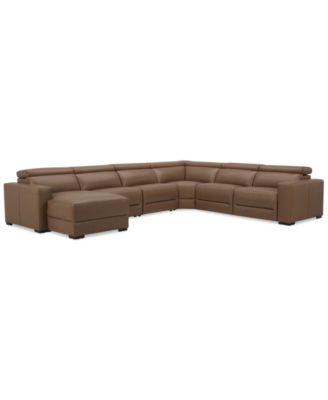Nevio 157" 6-Pc. Leather Sectional with 2 Power Recliners, Headrests and Chaise, Created For Macy's image