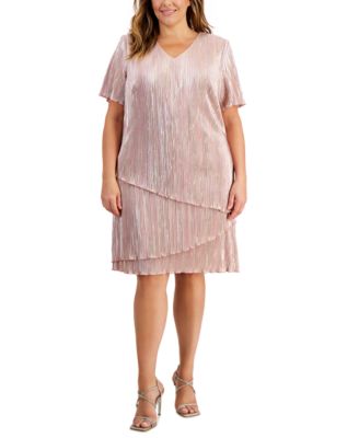 Connected - Plus Size V-Neck Asymmetric Tiered Sheath Dress