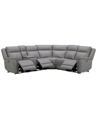 Addyson 117" 6-Pc. Leather Sectional with 3 Zero Gravity Recliners with Power Headrests & 1 Console, Created for Macy's image