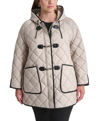 DKNY - Plus Size Hooded Toggle-Front Quilted Long-Sleeve Coat