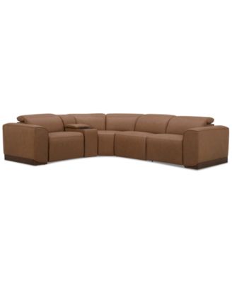 Furniture - Lovro 5-Pc. Leather Sectional with 2 Power Motion Chairs & 1 Console