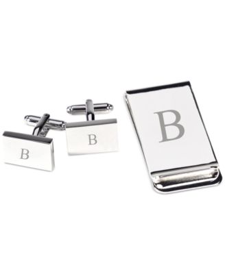 Bey-Berk - Silver Plated Rectangular Design Cufflinks & Money Clip Gift Set