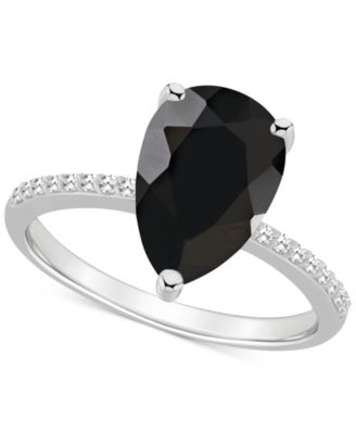 Macy's - Onyx & Diamond (1/10 ct. t.w.) Pear Statement Ring in Sterling Silver