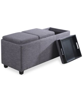 Simpli Home - Fabric Rectangular Storage Ottoman with 3 Trays, Direct Ship