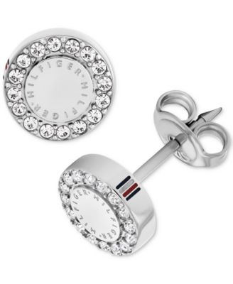 Tommy Hilfiger - Silver-Tone Crystal Logo Stud Earrings