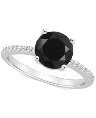 Macy's - Onyx & Diamond (1/10 ct. t.w.) Solitaire Ring in Sterling Silver