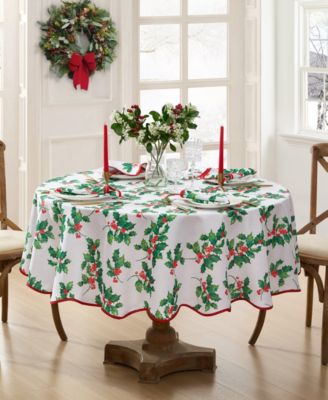 Classic Holly Scallop Border Oval Tablecloth, 84"x 60" image