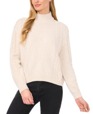 CeCe - Women's Mock Neck Cable-Knit Drop-Shoulder Sweater