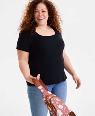 Style & Co - Plus Size Cotton Short-Sleeve Square-Neck Tee